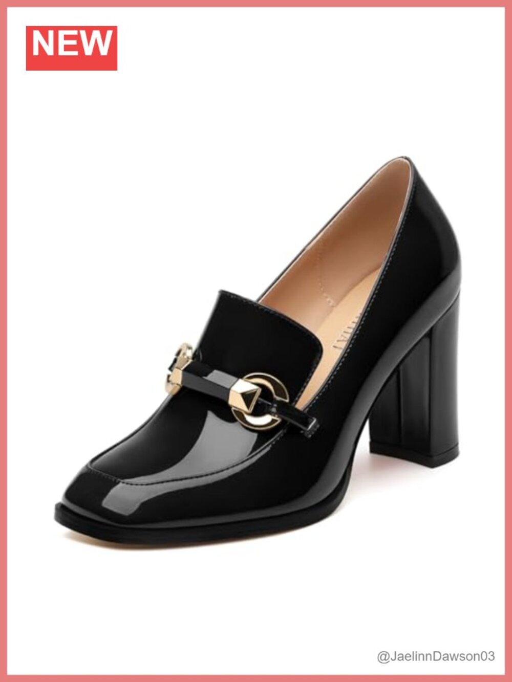 Women's Chunky Block Heels Closed Square Toe Pumps Slip On Work Shoes 3.4 inch